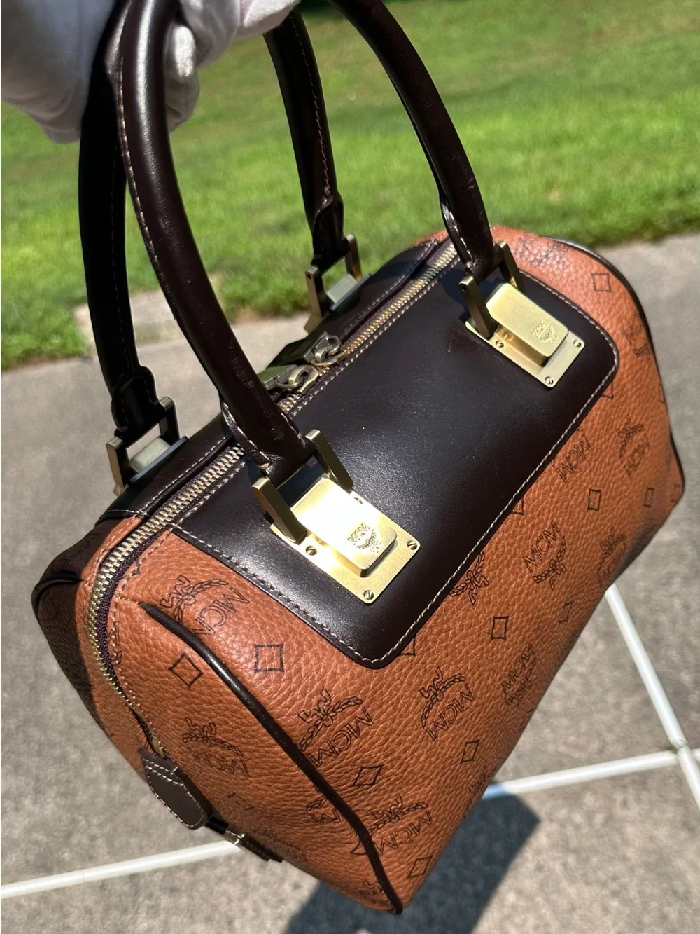 AUTHENTIC MCM Limited Edition Brown Choco Visetos Boston Satchel Luxury Handbag